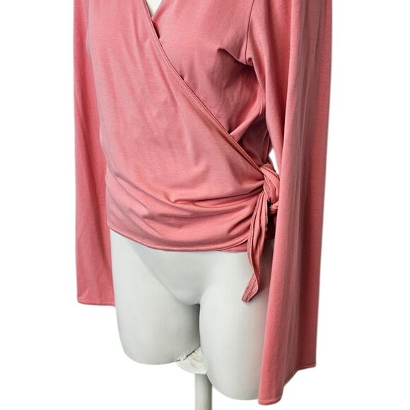 Eileen Fisher Womens V-Neck Wrap Top, Cotton, Pink, Tie Side, Size Small - Picture 7 of 8